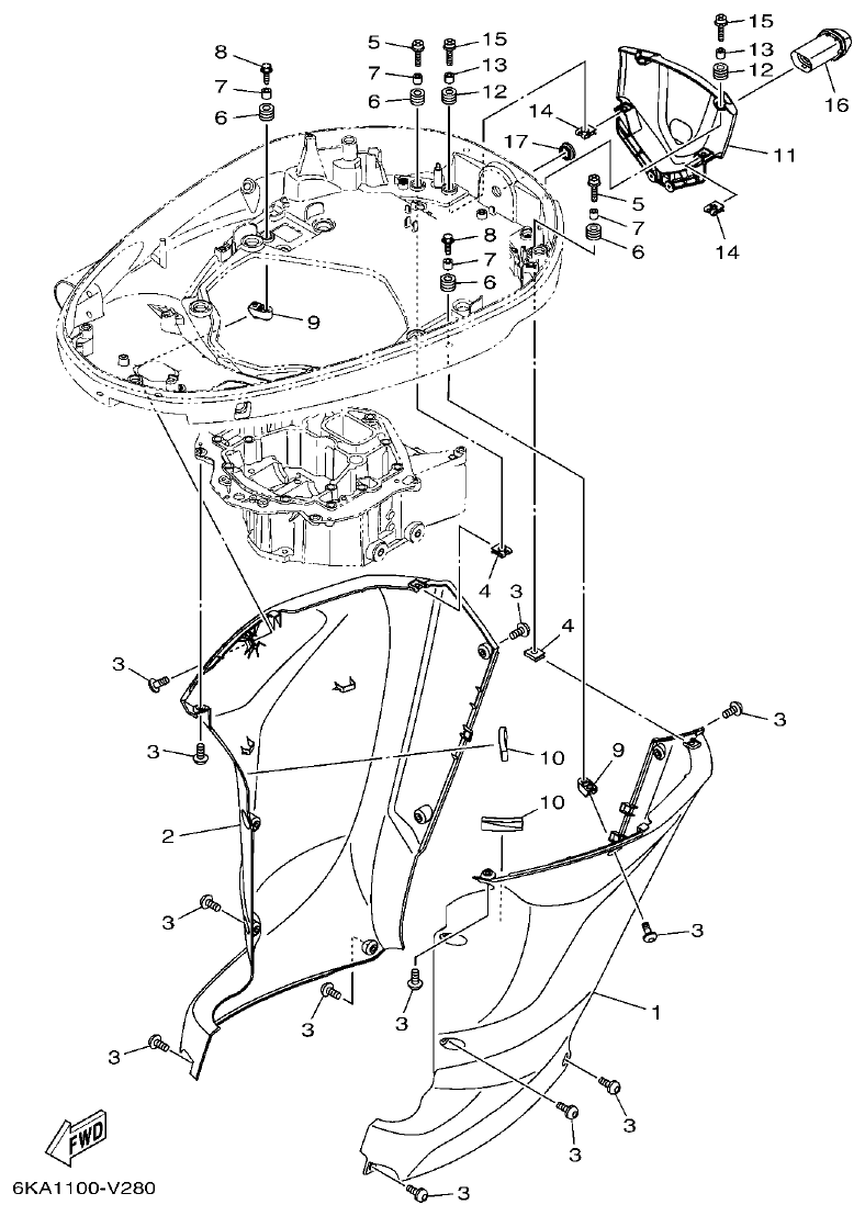 Yamaha F350BST, FL350BST BOTTOM COWLING 3 parts diagram